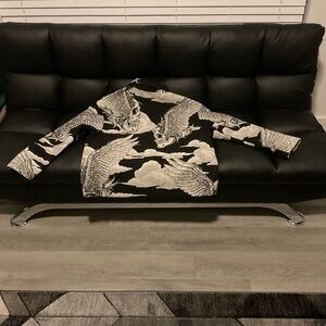 Rebel Vengeance Flying Skulls Black White Woven Tapestry Jacket Size Large